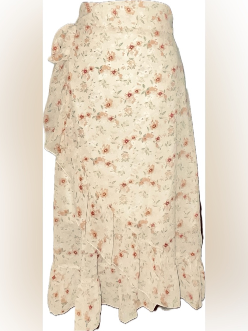 Split A-Line Floral Wrap Midi Skirt in Peach/Orange Blossom